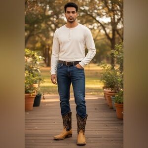 J.B. Dillon Brown and Black Ostrich Leather 7.5EE Boots